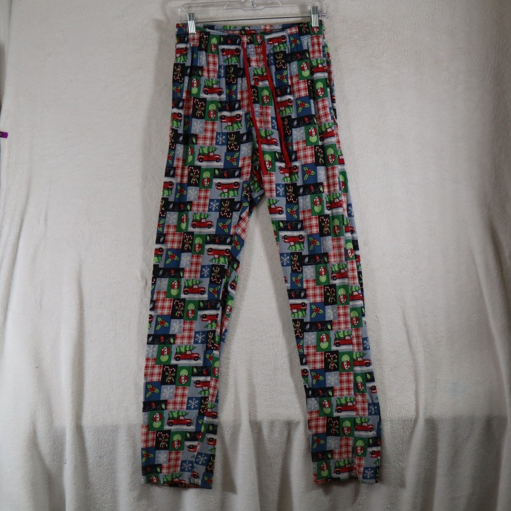 Holiday Time Men's S Christmas Pajama Pants Patchwork Print Red Truck Gingerbrea